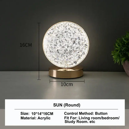 Golden crystalline crescent moon touch dimming night light bedroom