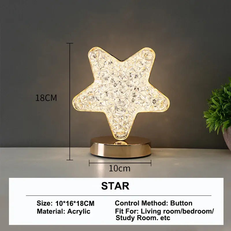 Golden crystalline crescent moon touch dimming night light bedroom
