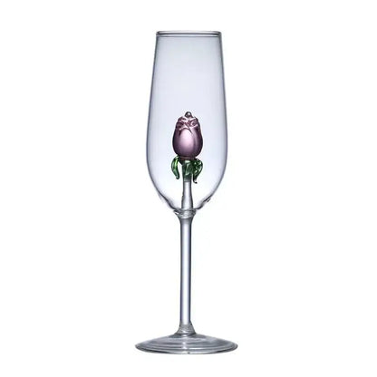 3d pink glass rose wine goblets dining room drinkware set
