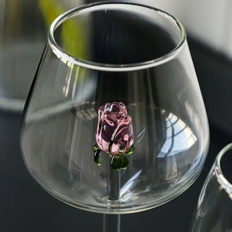 3d pink glass rose wine goblets dining room drinkware set