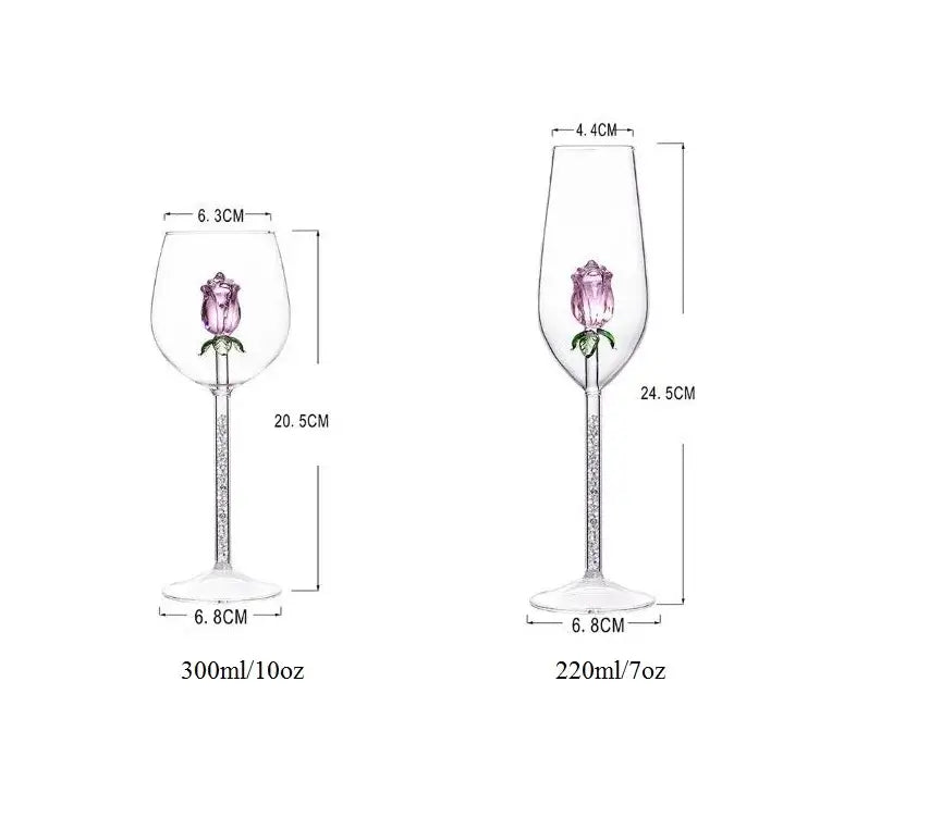 3d pink glass rose wine goblets dining room drinkware set