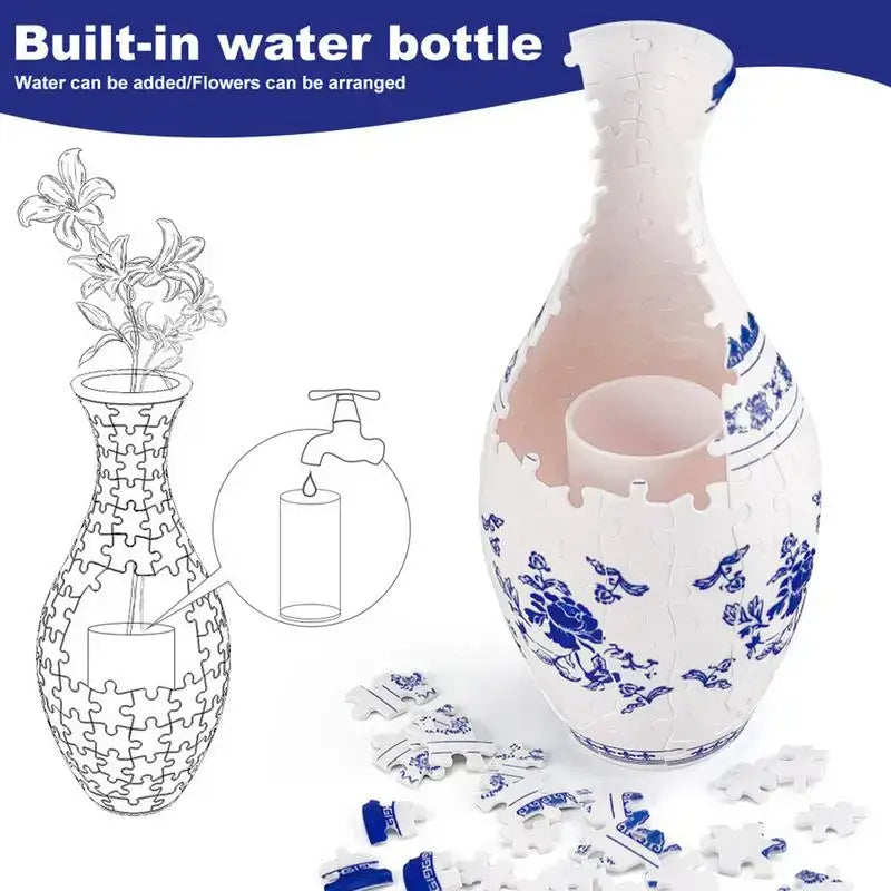 Artistic patterned puzzle vase building set for living room decor