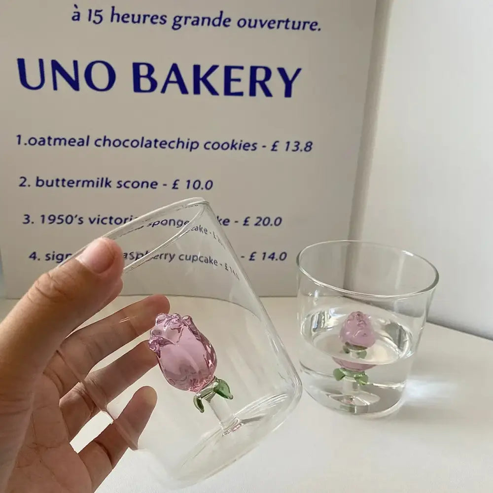 3d rose champagne flute glass – dining room pink flower goblet
