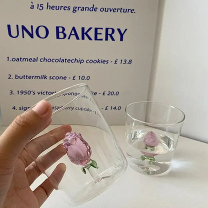 3d rose champagne flute glass – dining room pink flower goblet