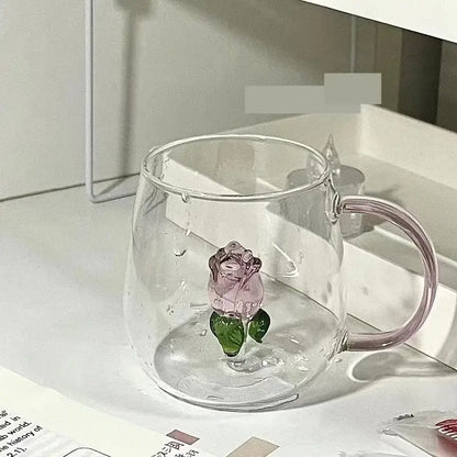 3d rose champagne flute glass – dining room pink flower goblet