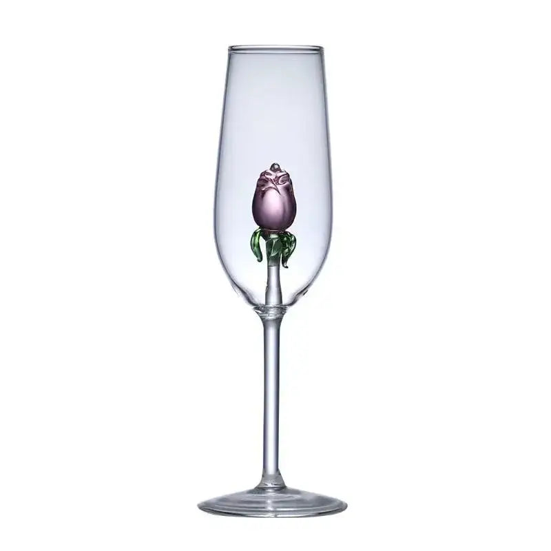 3d rose champagne flute glass – dining room pink flower goblet