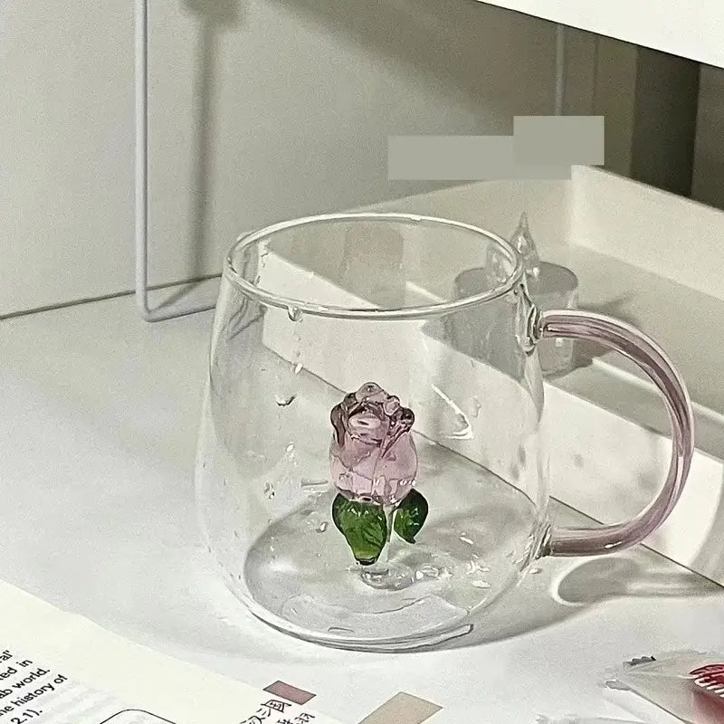 3d rose champagne flute glass – dining room pink flower goblet