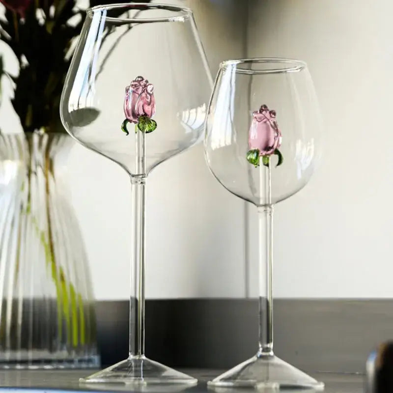 3d rose champagne flute glass – dining room pink flower goblet
