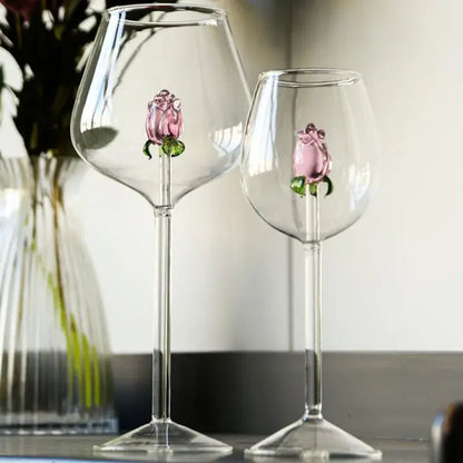3d rose champagne flute glass – dining room pink flower goblet
