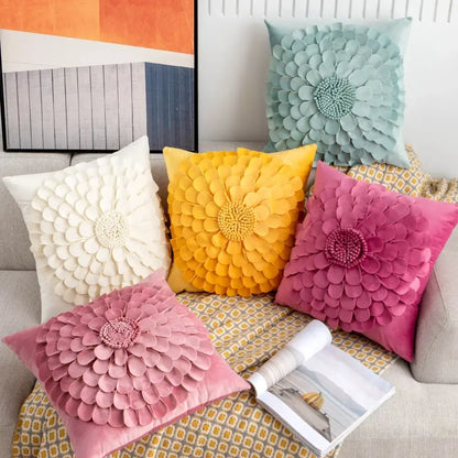 3d velvet flower pillow covers yellow & beige living room decor