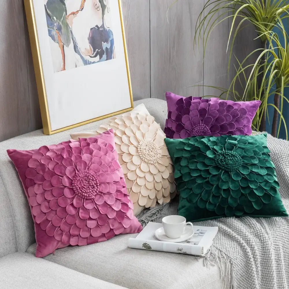 3d velvet flower pillow covers yellow & beige living room decor
