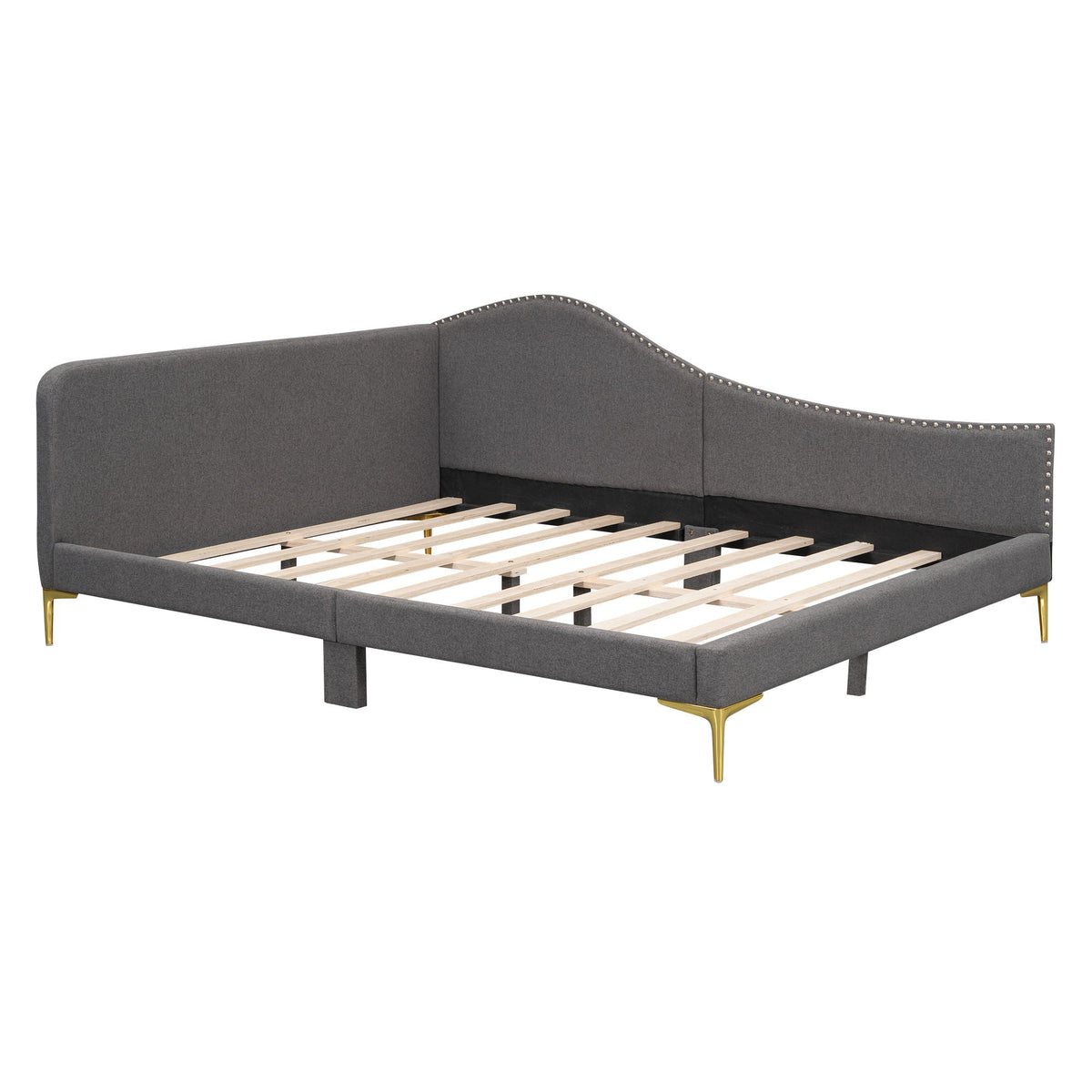 Upholstered Daybed With Headboard And Armrest, Support Legs