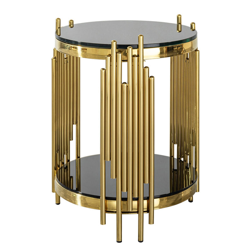 Elegant Round Table With Double Layer Tempered Glass Top And Stainless Steel Frame For Living Room