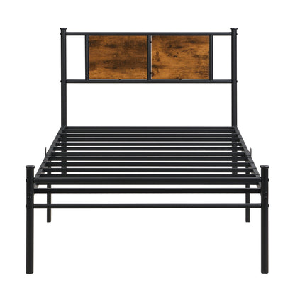 ModerMetal Bedframe With Wood Panel Headboard