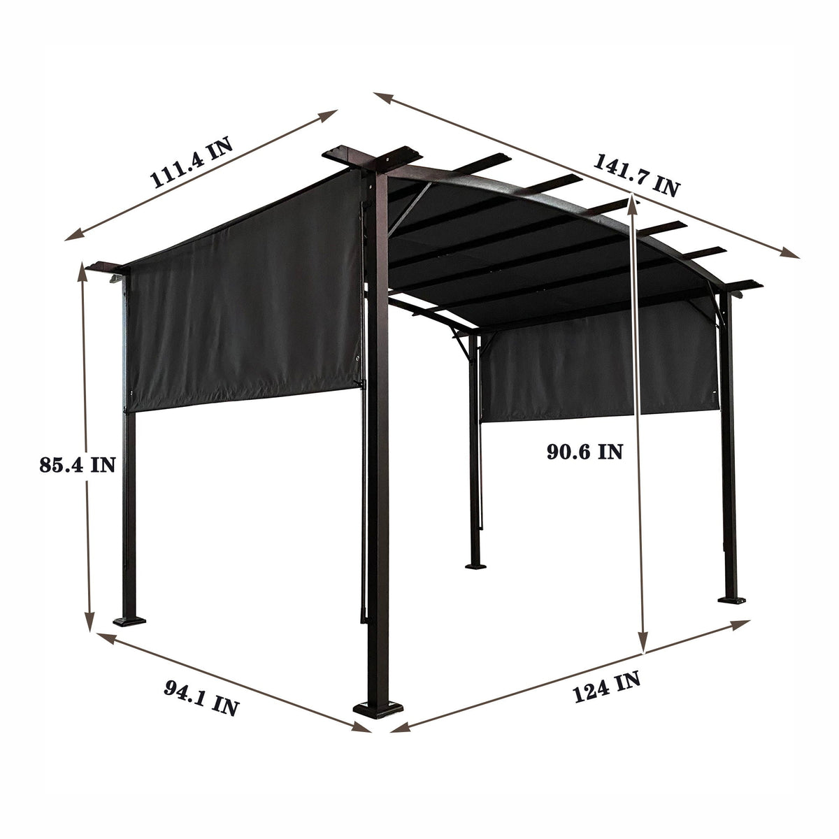 Outdoor Patio Pergola Gazebo - Steel Frame Sun Shelter With Retractable Canopy