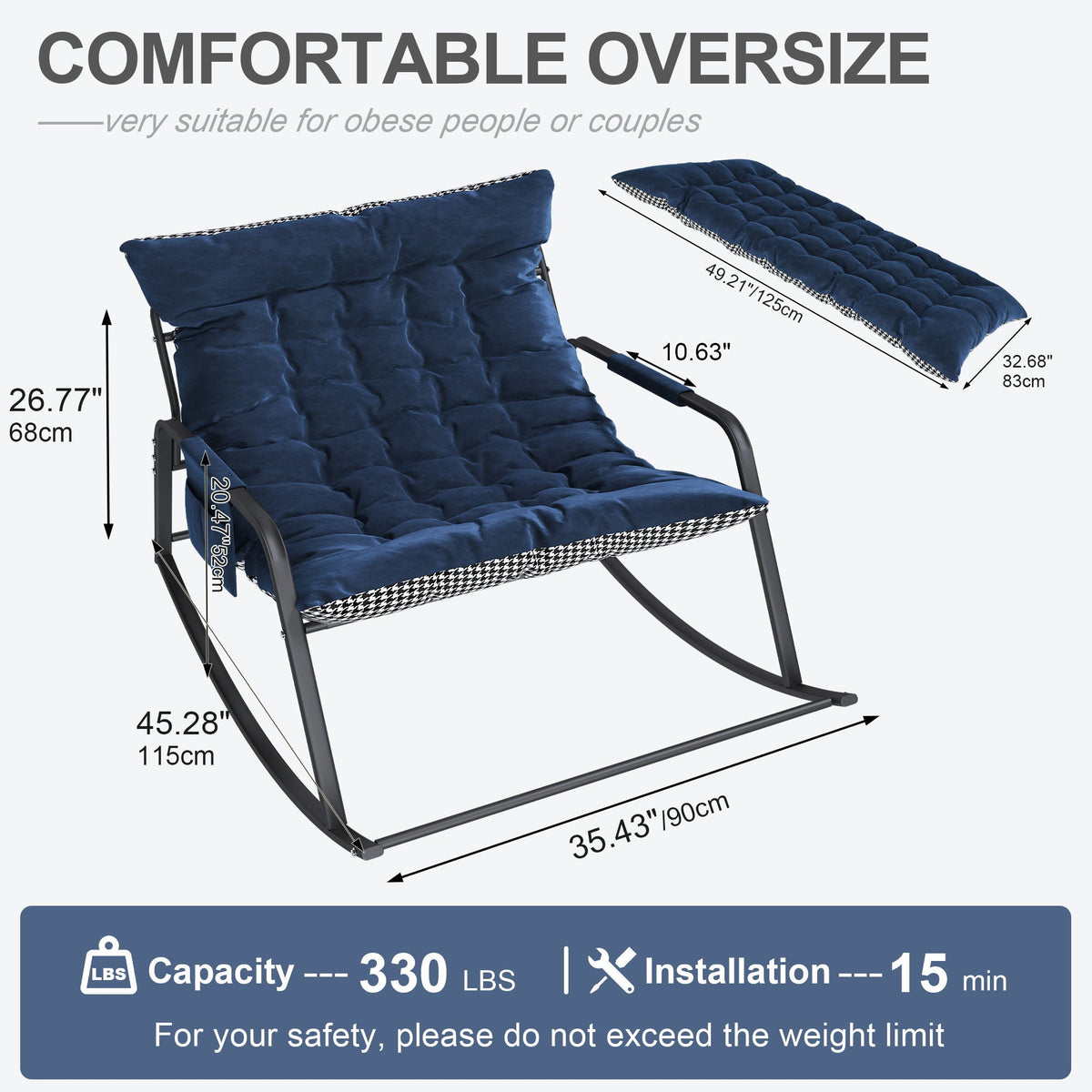 Rocking Chair With Storage, Cushions & Armrests