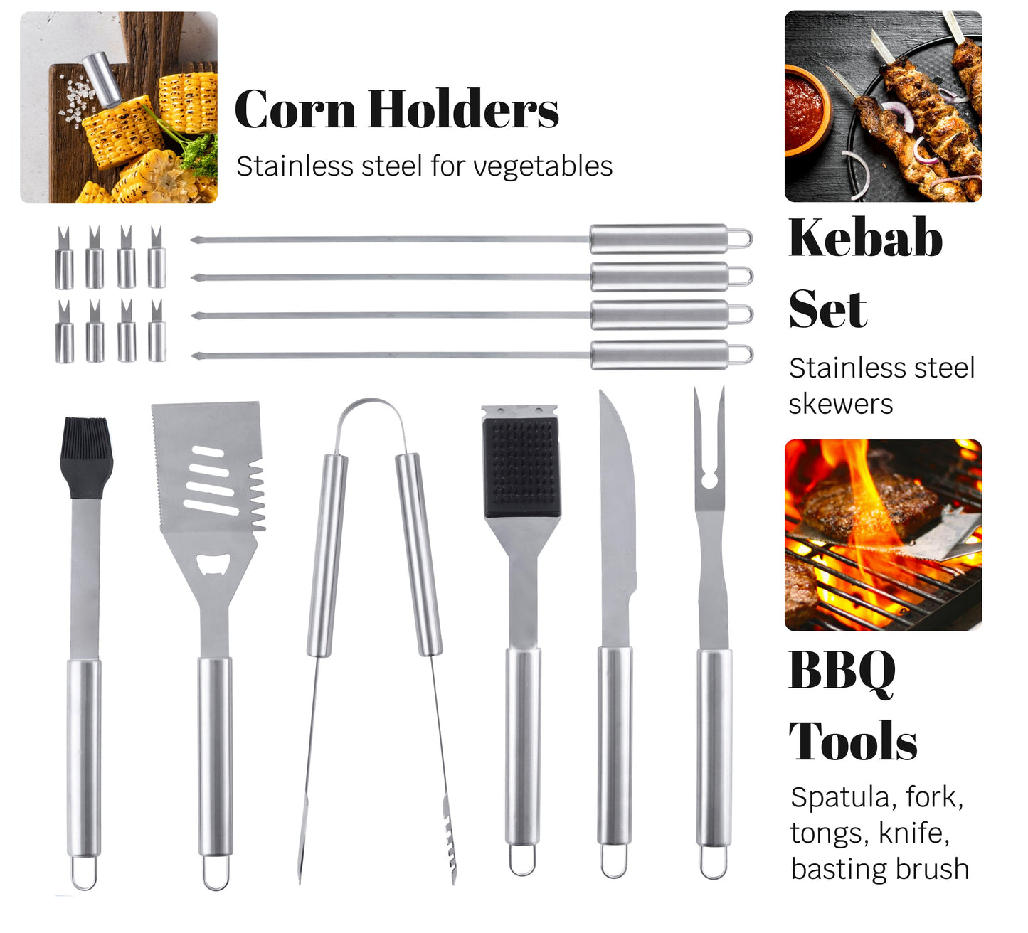 “Denver" Camping Accessories BBQ Tools Set  in a Fabric Case, 17 items