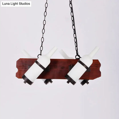 DecorBites™ 4/6-Head Island Lamp: Frosted White/Amber Glass Suspended Lighting with Brown Wood Arm
