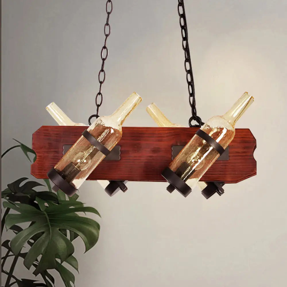 DecorBites™ 4/6-Head Island Lamp: Frosted White/Amber Glass Suspended Lighting with Brown Wood Arm