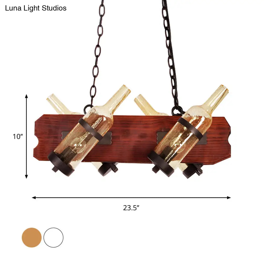 DecorBites™ 4/6-Head Island Lamp: Frosted White/Amber Glass Suspended Lighting with Brown Wood Arm