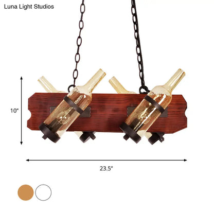 DecorBites™ 4/6-Head Island Lamp: Frosted White/Amber Glass Suspended Lighting with Brown Wood Arm