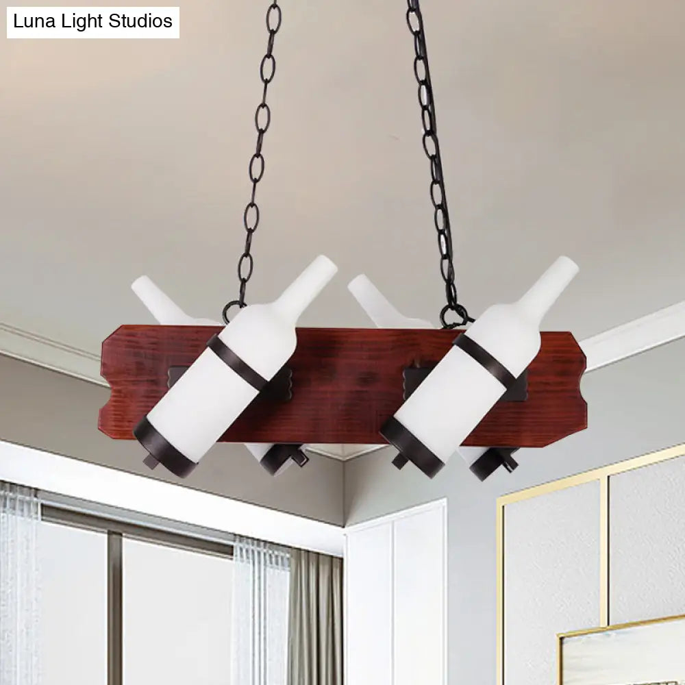 DecorBites™ 4/6-Head Island Lamp: Frosted White/Amber Glass Suspended Lighting with Brown Wood Arm