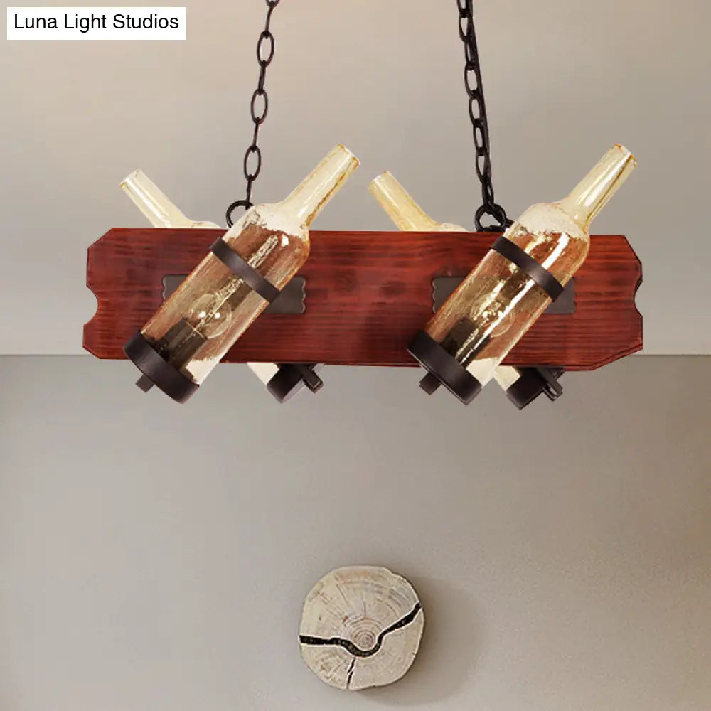 DecorBites™ 4/6-Head Island Lamp: Frosted White/Amber Glass Suspended Lighting with Brown Wood Arm