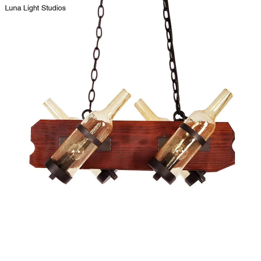DecorBites™ 4/6-Head Island Lamp: Frosted White/Amber Glass Suspended Lighting with Brown Wood Arm