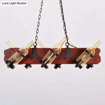 DecorBites™ 4/6-Head Island Lamp: Frosted White/Amber Glass Suspended Lighting with Brown Wood Arm