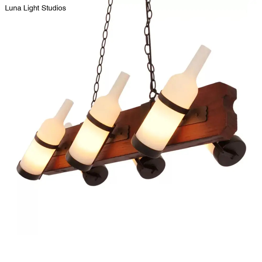 DecorBites™ 4/6-Head Island Lamp: Frosted White/Amber Glass Suspended Lighting with Brown Wood Arm
