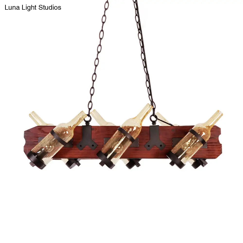 DecorBites™ 4/6-Head Island Lamp: Frosted White/Amber Glass Suspended Lighting with Brown Wood Arm
