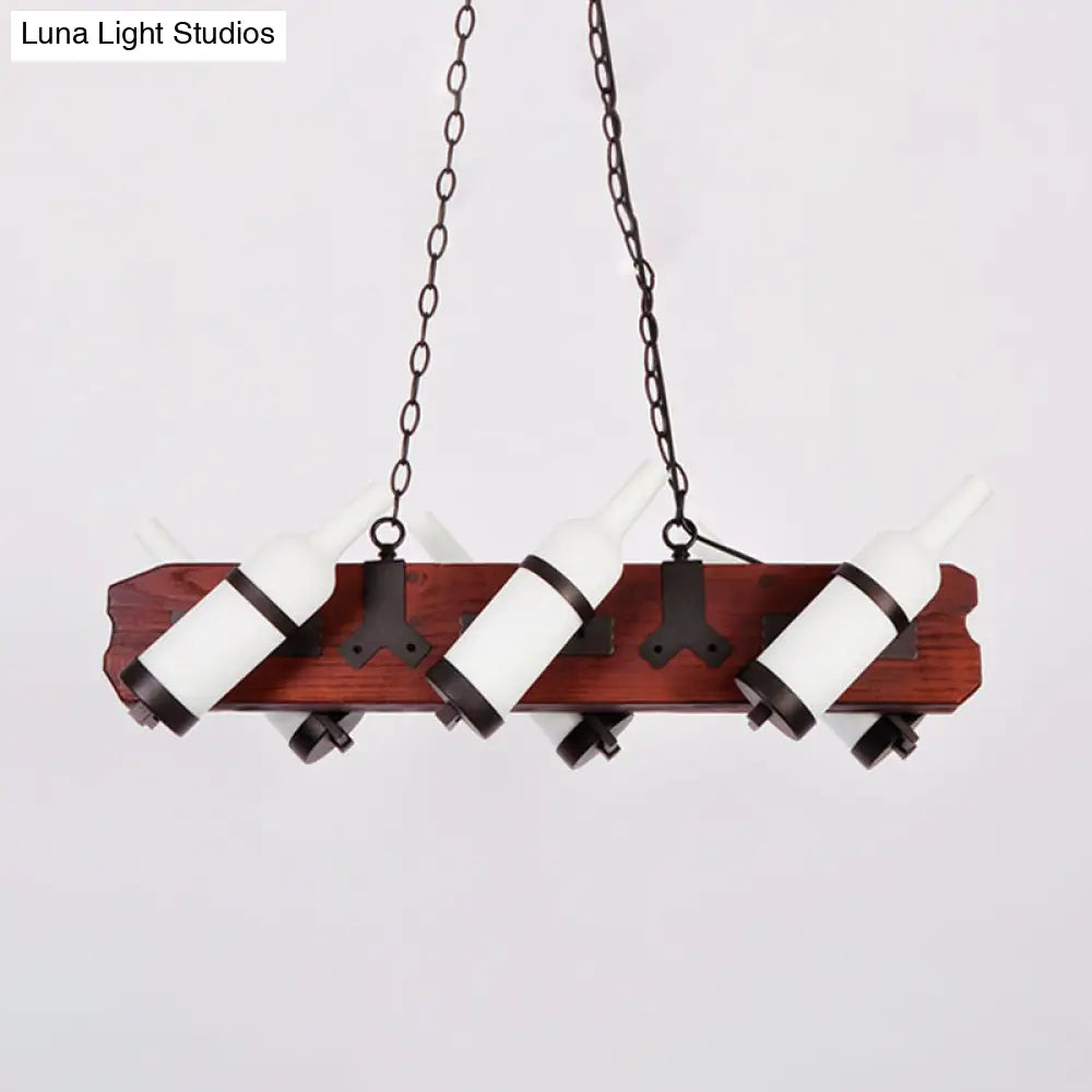 DecorBites™ 4/6-Head Island Lamp: Frosted White/Amber Glass Suspended Lighting with Brown Wood Arm