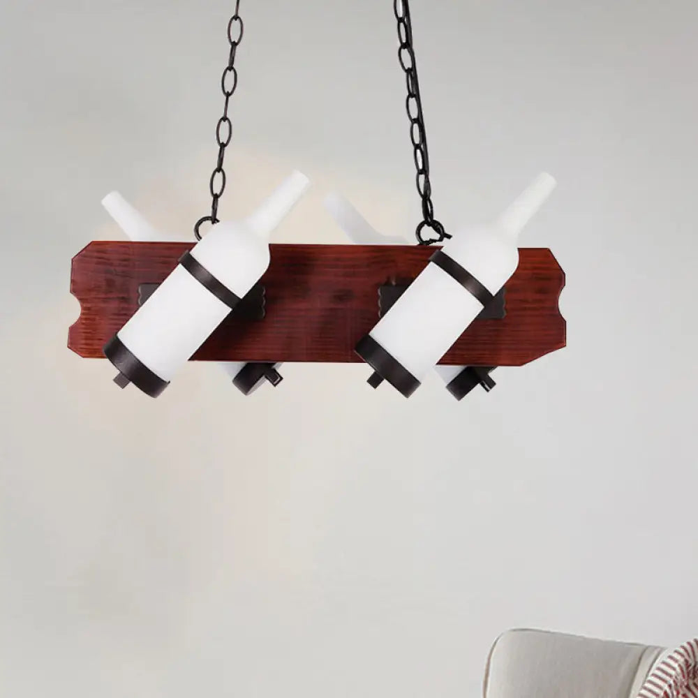 DecorBites™ 4/6-Head Island Lamp: Frosted White/Amber Glass Suspended Lighting with Brown Wood Arm