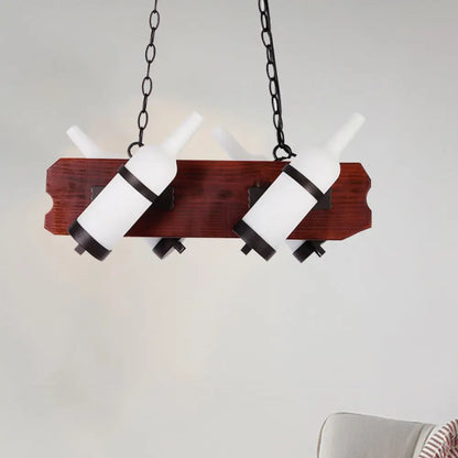 DecorBites™ 4/6-Head Island Lamp: Frosted White/Amber Glass Suspended Lighting with Brown Wood Arm