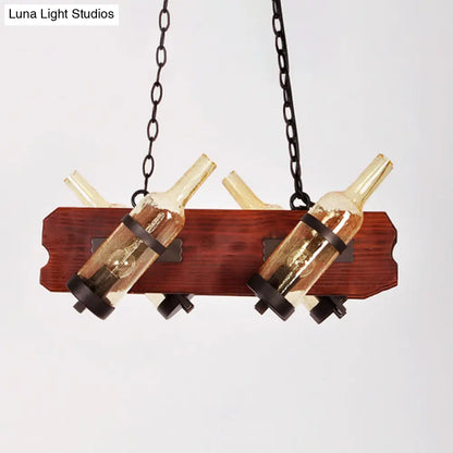 DecorBites™ 4/6-Head Island Lamp: Frosted White/Amber Glass Suspended Lighting with Brown Wood Arm