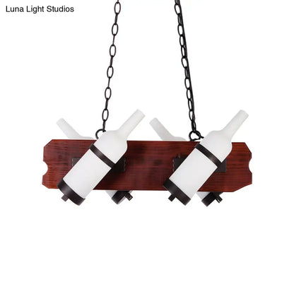 DecorBites™ 4/6-Head Island Lamp: Frosted White/Amber Glass Suspended Lighting with Brown Wood Arm