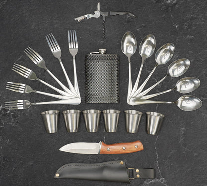 “Wild Boar" Camping Accessories BBQ Skewers Set  in a Wooden Case, 37 items
