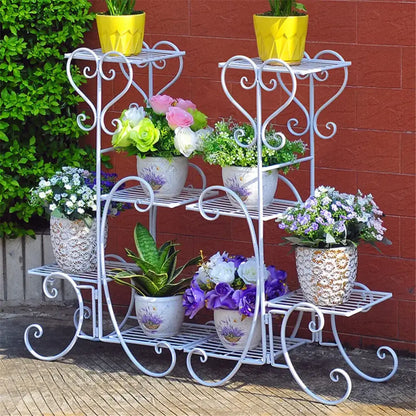 Ornate black 4 tier metal plant stand for living room garden