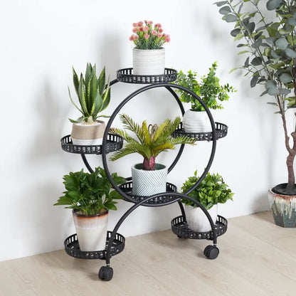 Modern black and red tiered plant stand shelf for living room