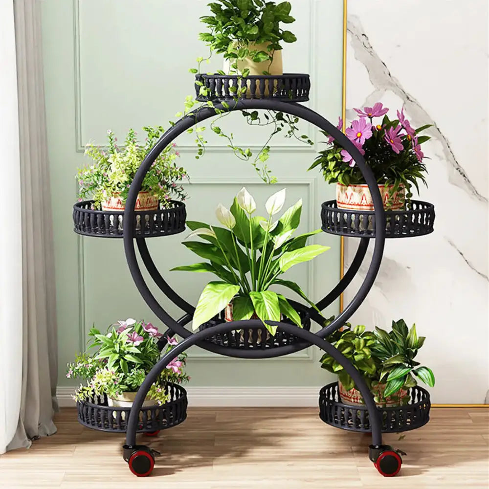 Modern black and red tiered plant stand shelf for living room