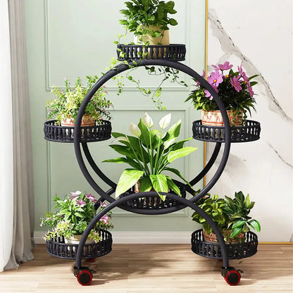 Modern black and red tiered plant stand shelf for living room