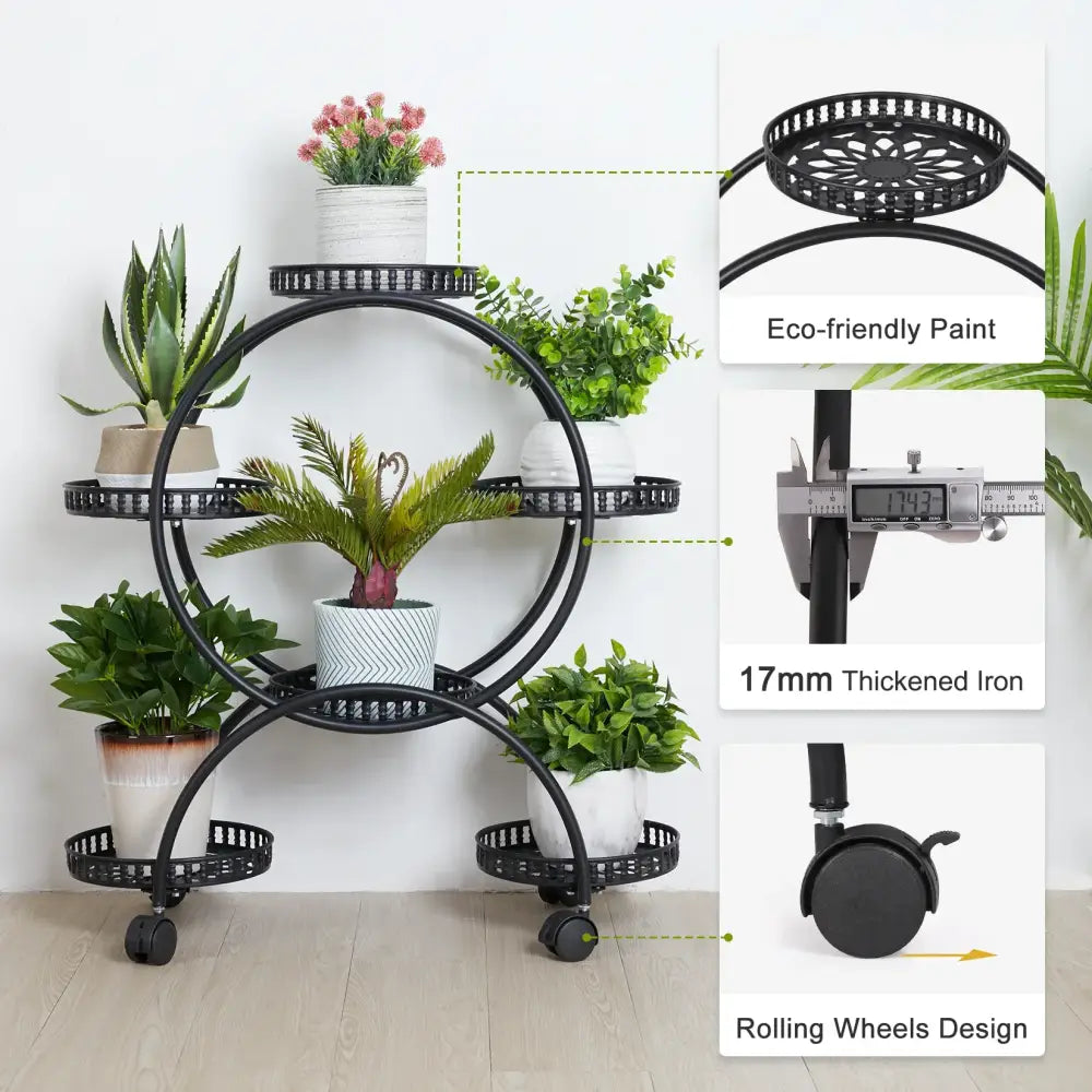 Modern black and red tiered plant stand shelf for living room
