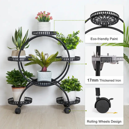 Modern black and red tiered plant stand shelf for living room