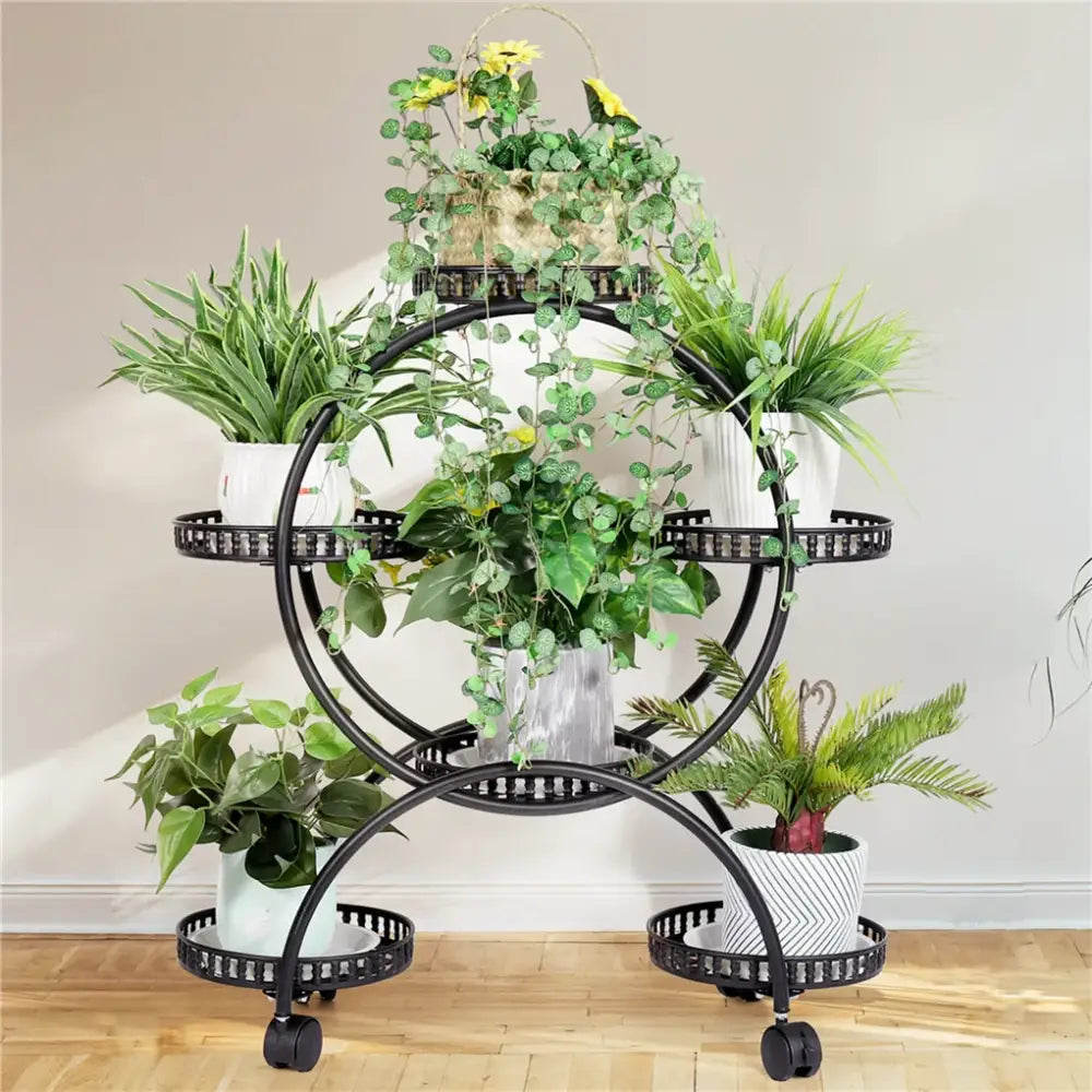Modern black and red tiered plant stand shelf for living room