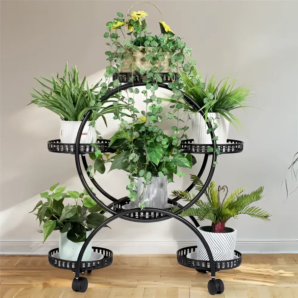 Modern black and red tiered plant stand shelf for living room