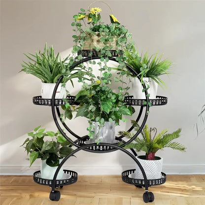 Modern black and red tiered plant stand shelf for living room