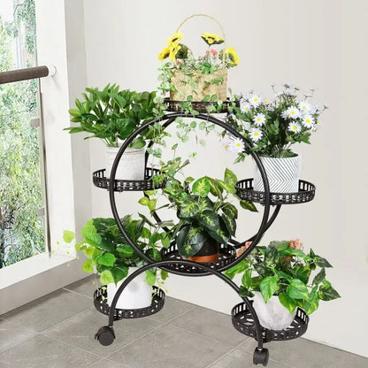 Modern black and red tiered plant stand shelf for living room