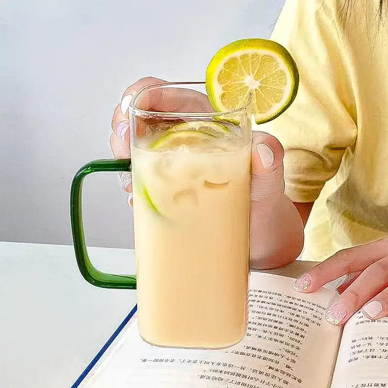 400ml square glass mug with bamboo lid and straw dining room cup