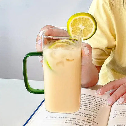 400ml square glass mug with bamboo lid and straw dining room cup