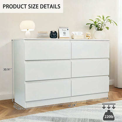 6 Drawer Dresser With Spacious Countertop And Concealed Handles